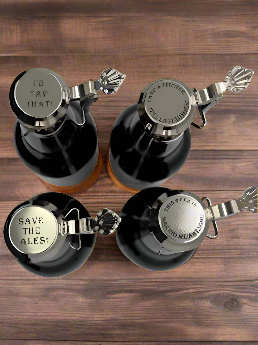 beer bottle stein topper, "I'd Tap That, Take a Pitcher, It'll Last Longer, Save the Ales!, This Beer is Making Me Awesome!"