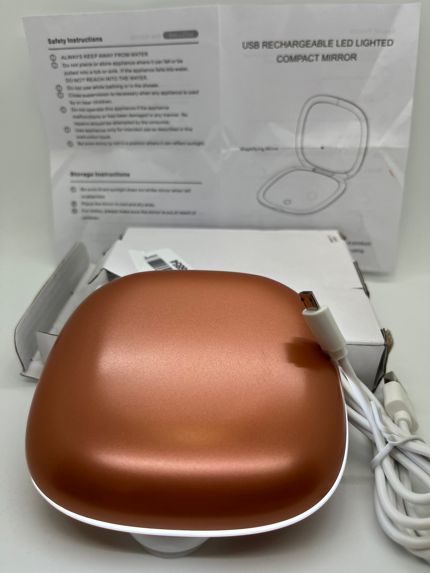 Blow Out Deal! Buy Now before they're gone! Travel LED Makeup Mirror with Rechargeable Battery, 3 Light Settings, 1x and 10x Magnification, sleek, Brushed Copper (Copy)