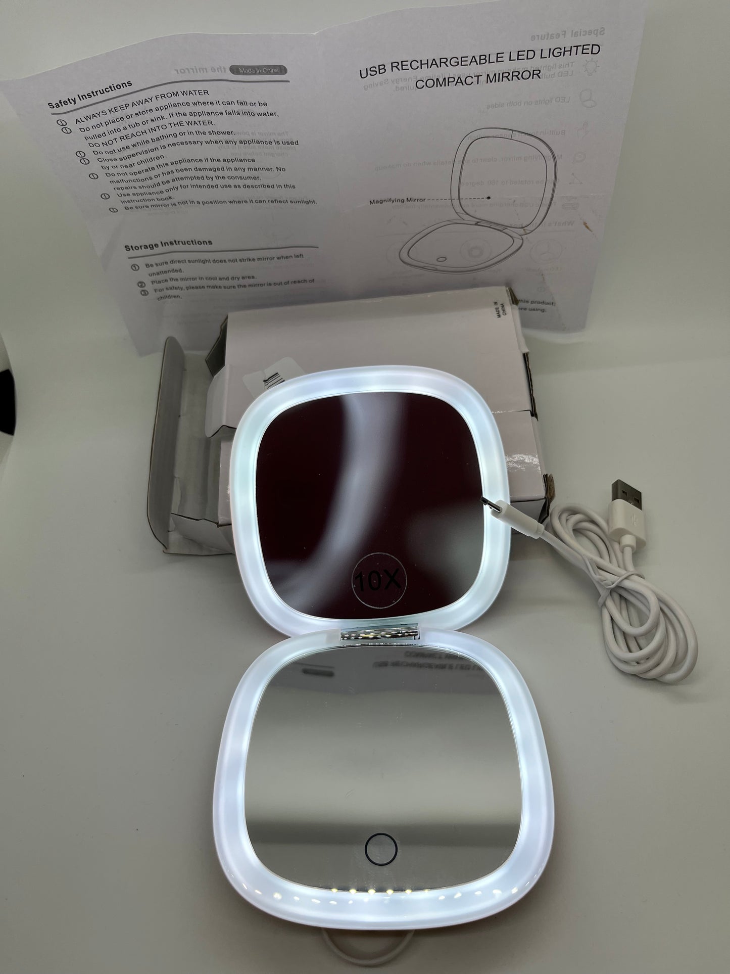 Blow Out Deal! Buy Now before they're gone! Travel LED Makeup Mirror with Rechargeable Battery, 3 Light Settings, 1x and 10x Magnification, sleek, Brushed Copper (Copy)