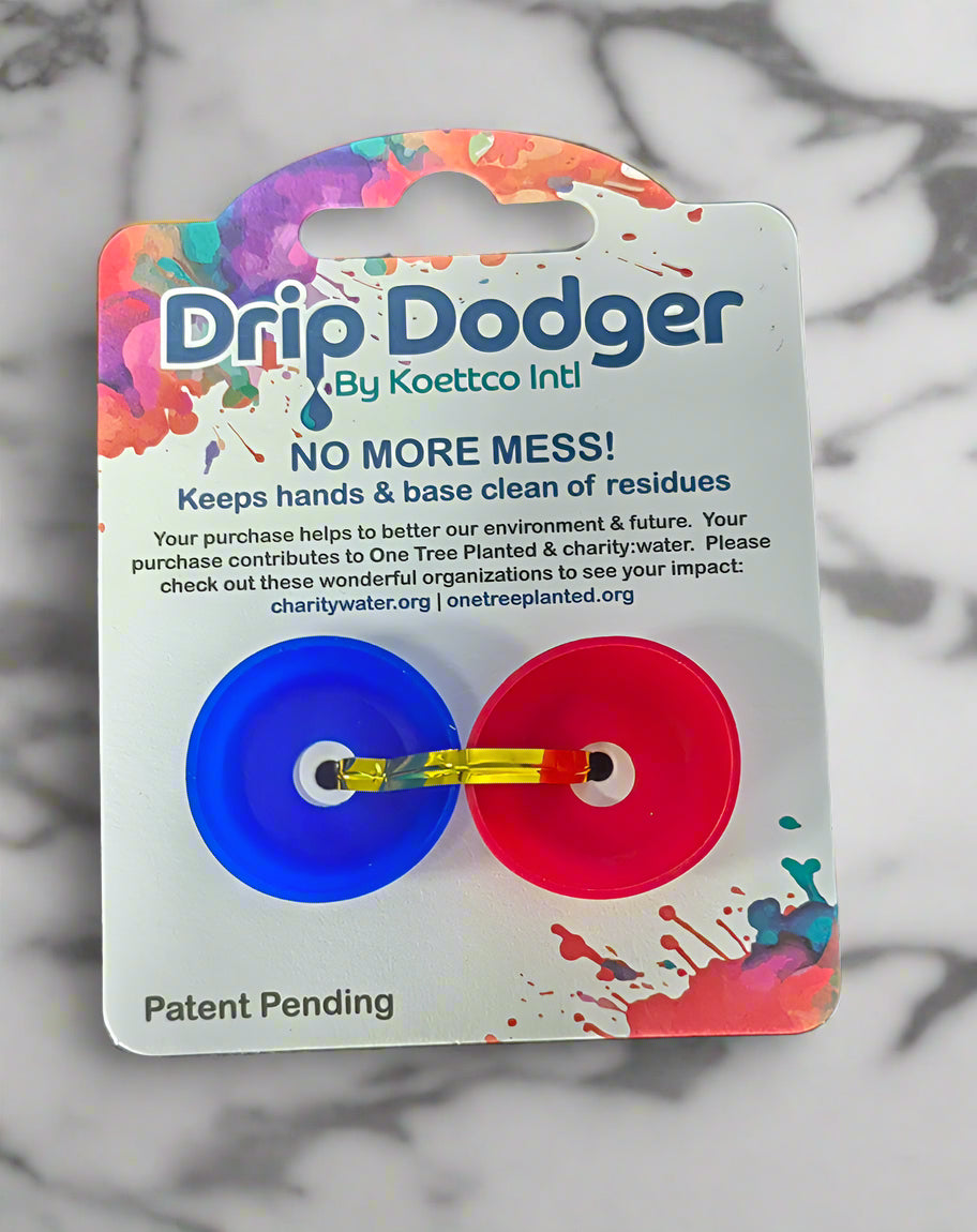 The Drip Dodger by Koettco International. No More Mess!!!! Keep Hands and Base of Electric toothbrushes Clean of residues (Paste, Slop, Drips,Spit, Muck, Yuck.) (Red and Blue)